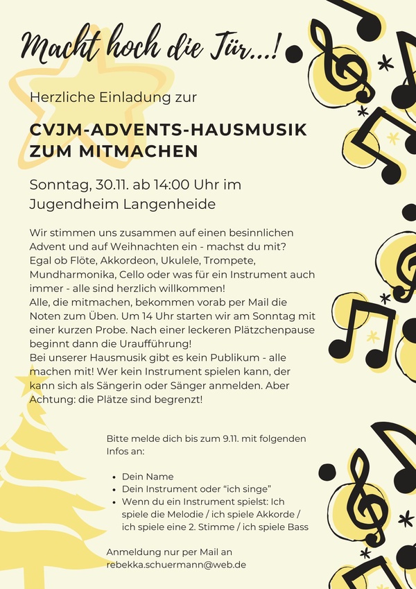 Flyer für Adventliche Mitmach-Hausmusik